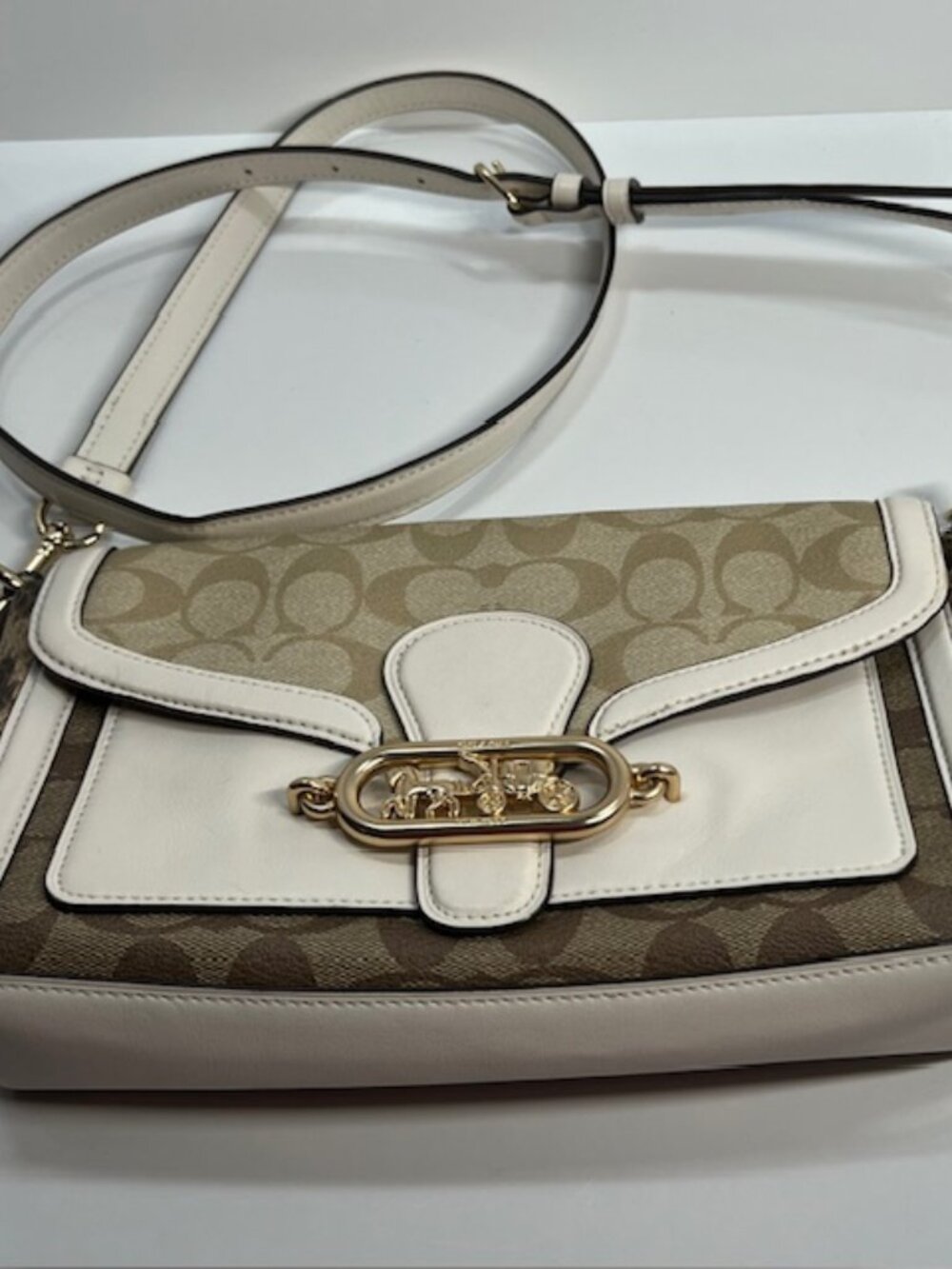 Coach Jade Shoulder Bag in Blocked Signature Canvas/Leather #2723 Lt Khaki/Chalk - Picture 10 of 11